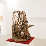 Erminio Tansini, Forme sfuggenti, legno e pietra, quattro composizioni scultoree, 80x73 cm. 2016